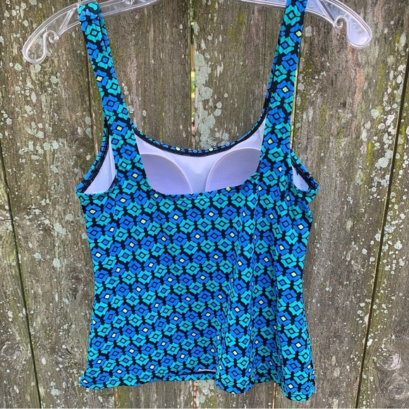 Athena Teal and Blue Tankini Patterned Swim Tank Top beach boating spring summer - Picture 3 of 10